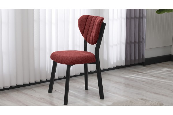 Elma Modeli Keten Sandalye Yemek Odası, Cafe, Restoran Ve Mutfak Sandalyesi Keten Kumaş Bordo