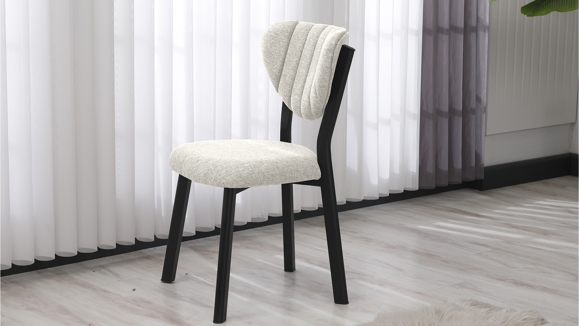 Elma Modeli Keten Sandalye Yemek Odası Cafe Restoran Ve Mutfak Sandalyesi Keten Kumaş Krem