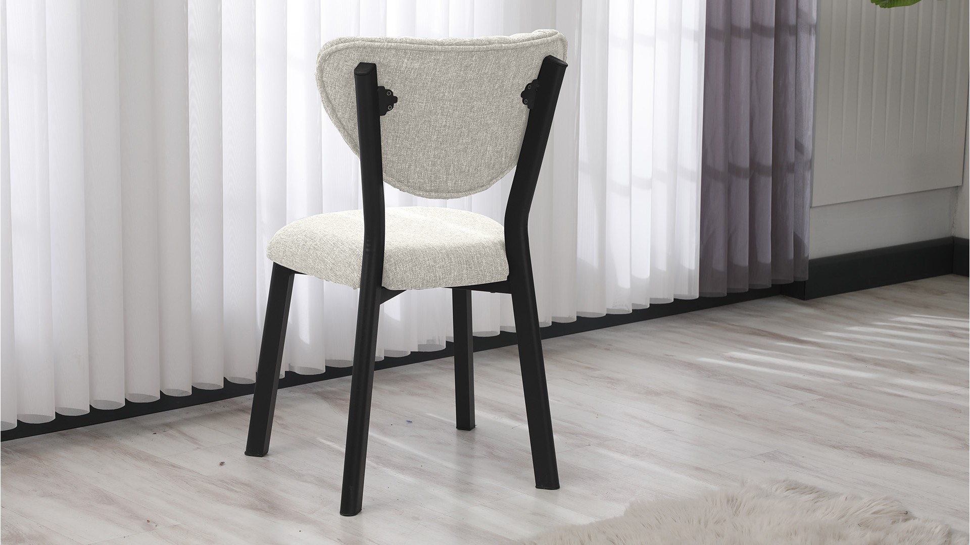 Elma Modeli Keten Sandalye Yemek Odası Cafe Restoran Ve Mutfak Sandalyesi Keten Kumaş Krem