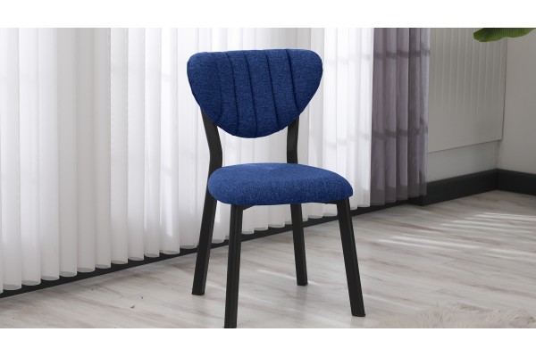 Elma Modeli Keten Sandalye Yemek Odası, Cafe, Restoran Ve Mutfak Sandalyesi Keten Kumaş Lacivert