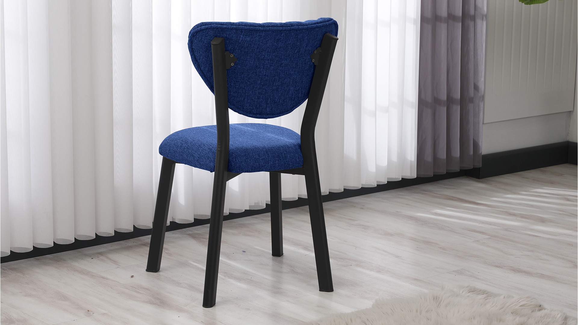 Elma Modeli Keten Sandalye Yemek Odası,Cafe,Restoran Ve Mutfak Sandalyesi Keten Kumaş Lacivert