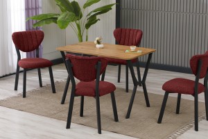 Elma 4 Sandalyeli Masa Takımı Bordo Ceviz
