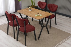 Elma 4 Sandalyeli Masa Takımı Bordo Ceviz