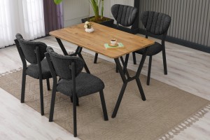 Elma 4 Sandalyeli Masa Takımı Füme Ceviz
