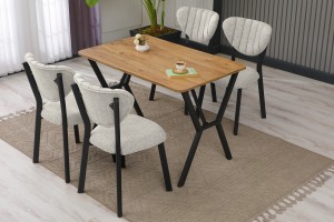 Elma 4 Sandalyeli Masa Takımı Krem Ceviz