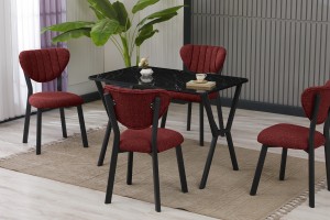 Elma 4 Sandalyeli Masa Takımı Bordo Siyah Merm
