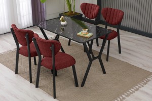 Elma 4 Sandalyeli Masa Takımı Bordo Siyah Merm