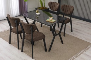 Elma 4 Sandalyeli Masa Takımı Kahve Siyah Merm
