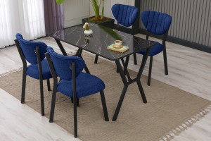 Elma 4 Sandalyeli Masa Takımı Lacivert Siyah M