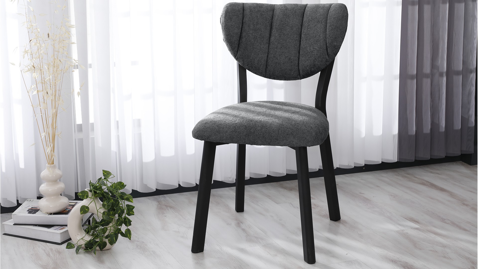 Elma Modeli Chester Yemek Odası,Cafe,Restoran Ve Mutfak Sandalyesi Teddy Gri