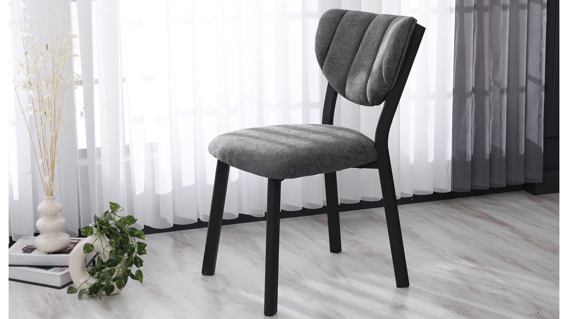 Elma Modeli Chester Yemek Odası,Cafe,Restoran Ve Mutfak Sandalyesi Teddy Gri