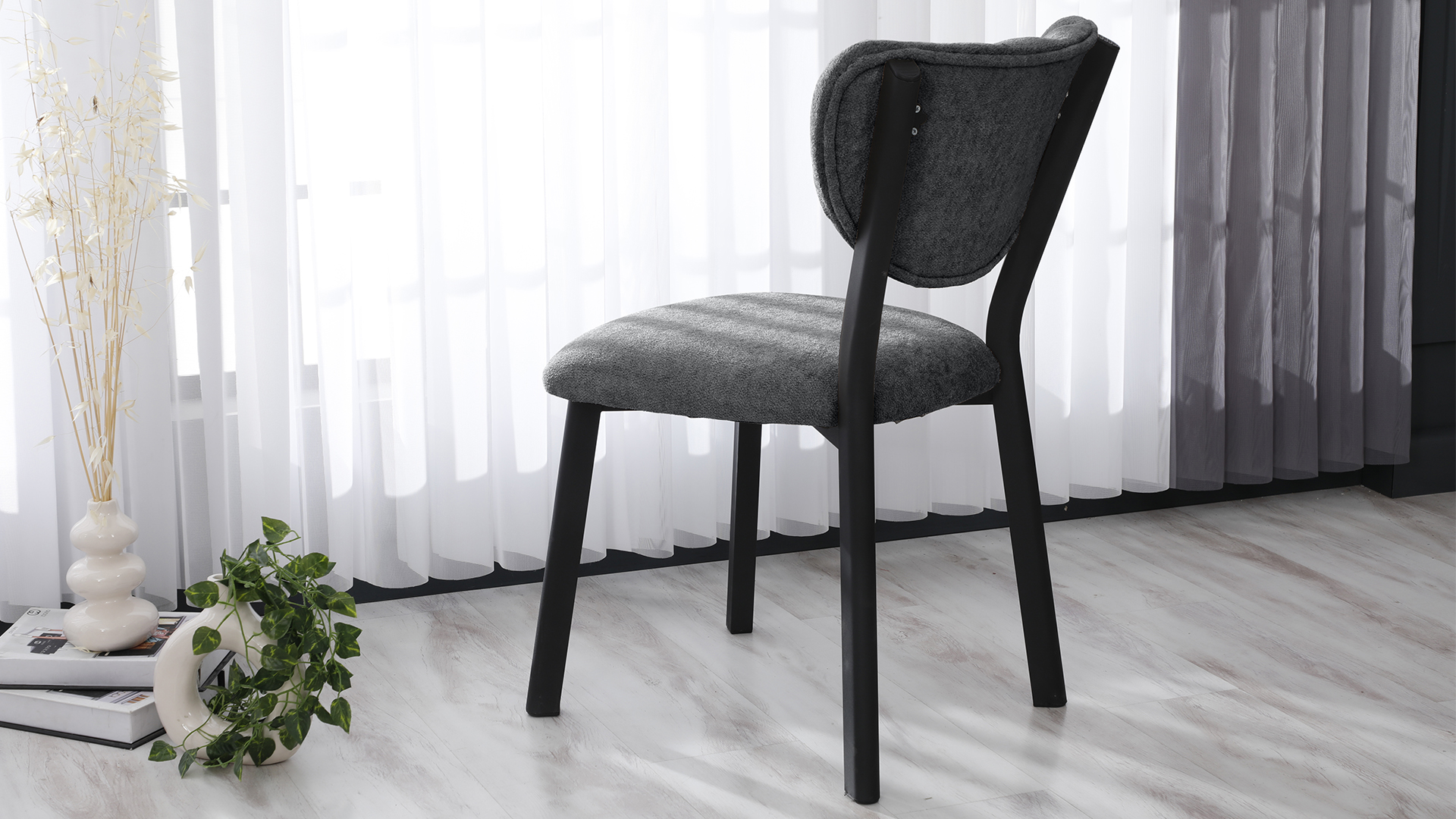 Elma Modeli Chester Yemek Odası,Cafe,Restoran Ve Mutfak Sandalyesi Teddy Gri