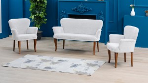 Paris Kollu Takım Nubuk Kumaş Ahşap Ahşap Ayak Krem