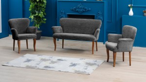 Paris Kollu Takım Teddy Bukle Kumaş Ahşap Ceviz Ayak Füme