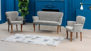 Paris Kollu Takım Nubuk Kumaş Ahşap Siyah Ayak Gri