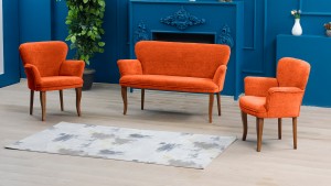 Paris Kollu Takım Nubuk Kumaş Ahşap Ceviz Ayak Kiremit