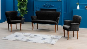 Paris Kollu Takım Nubuk Kumaş Ahşap Siyah Ayak Gri