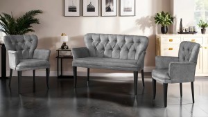 Paris Kollu Takım Nubuk Kumaş Ahşap Siyah Ayak Gri