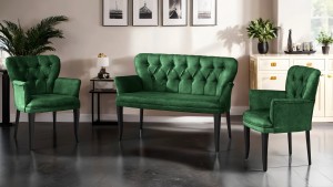 Paris Kollu Takım Nubuk Kumaş Ahşap Siyah Ayak Yeşil