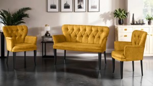 Paris Kollu Takım Nubuk Kumaş Ahşap Siyah Ayak Sarı