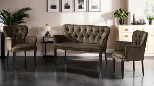 Paris Kollu Takım Nubuk Kumaş Ahşap Siyah Ayak Kahve