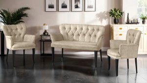 Paris Kollu Takım Nubuk Kumaş Ahşap Siyah Ayak Krem