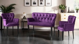 Paris Kollu Takım Nubuk Kumaş Ahşap Siyah Ayak Mürdüm