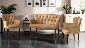 Paris Kollu Takım Nubuk Kumaş Ahşap Siyah Ayak Sütlü Kahve