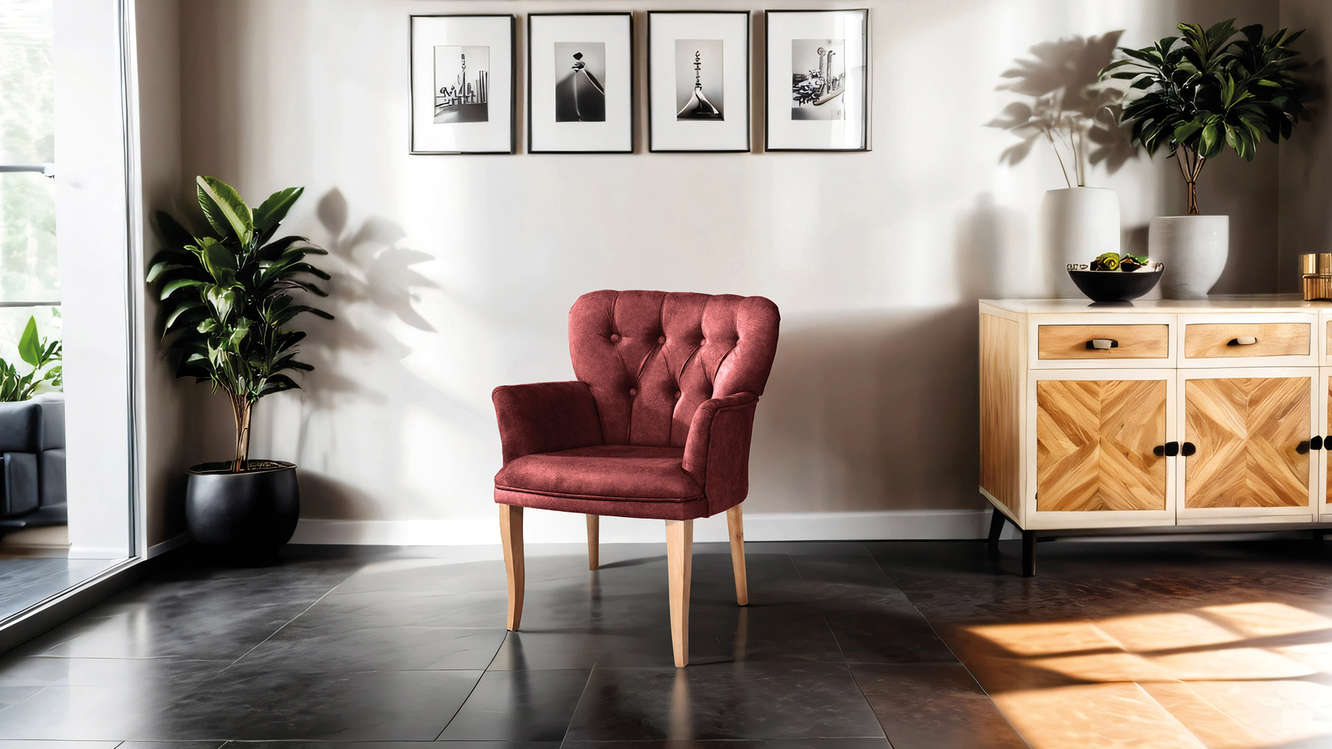 Paris Kollu Tekli Berjer Nubuk Kumaş Ahşap Ceviz Ayak Füme