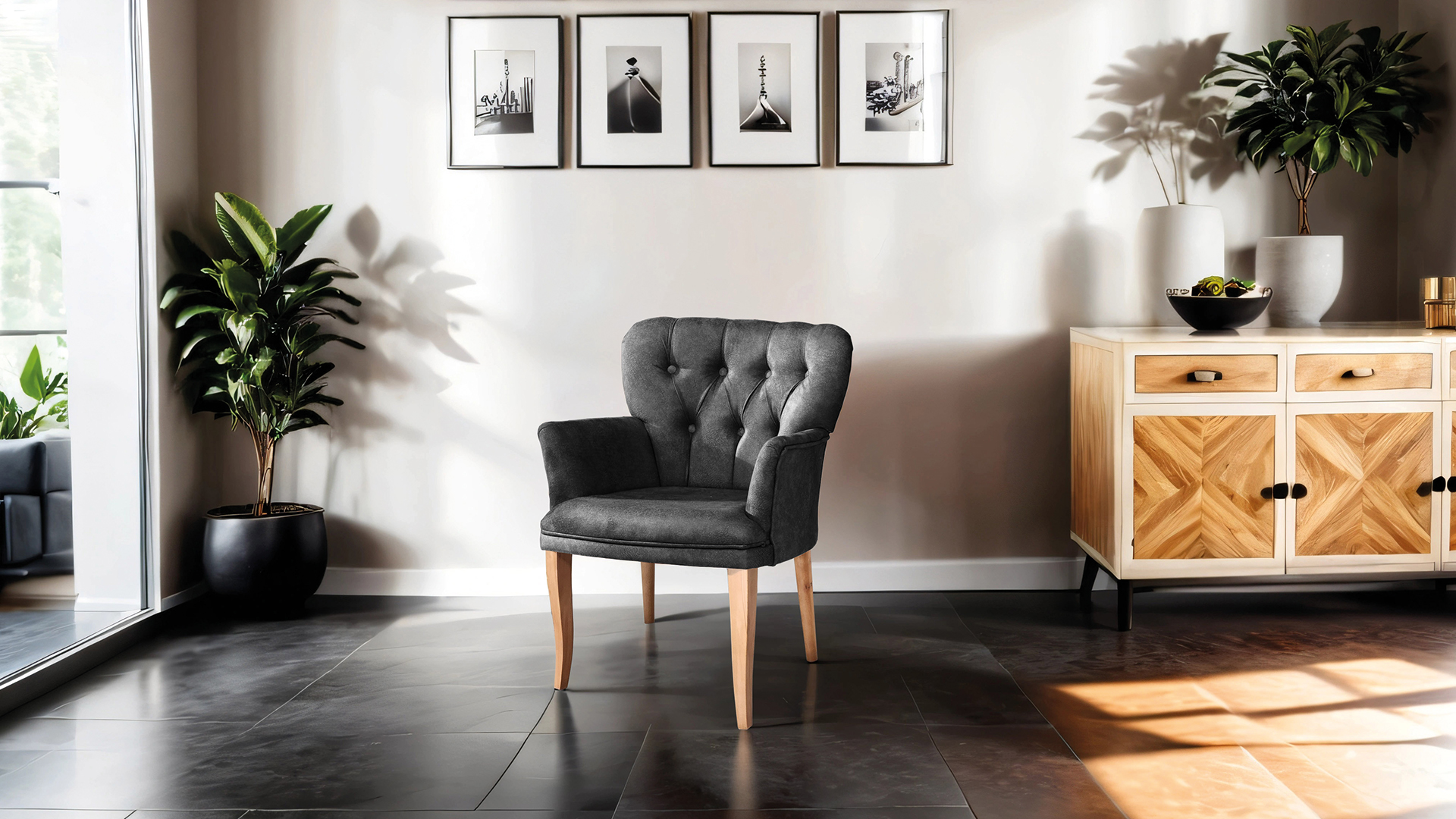 Paris Kollu Tekli Berjer Nubuk Kumaş Ahşap Ceviz Ayak Füme