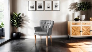 Paris Kollu Takım Nubuk Kumaş Ahşap Siyah Ayak Gri