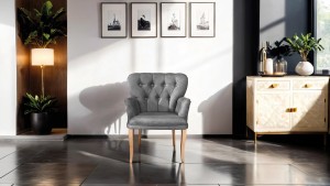 Paris Kollu Takım Nubuk Kumaş Ahşap Siyah Ayak Gri