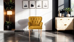 Paris Kollu Takım Nubuk Kumaş Ahşap Ceviz Ayak Sarı