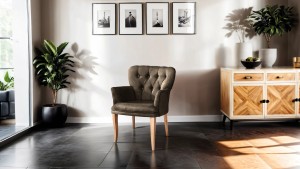 Paris Kollu Takım Nubuk Kumaş Ahşap Ceviz Ayak Kahve