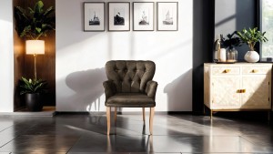 Paris Kollu Takım Nubuk Kumaş Ahşap Ceviz Ayak Kahve