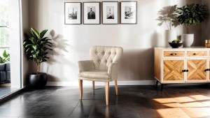 Paris Kollu Takım Nubuk Kumaş Ahşap Ahşap Ayak Krem