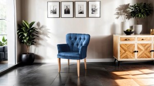 Paris Kollu Tekli Berjer Nubuk Kumaş Ahşap Ceviz Ayak Lacivert