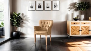 Paris Kollu Takım Nubuk Kumaş Ahşap Ceviz Ayak Sütlü Kahve