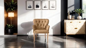 Paris Kollu Takım Nubuk Kumaş Ahşap Ceviz Ayak Sütlü Kahve