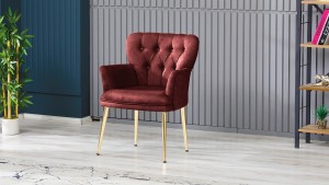 Paris Kollu Tekli Berjer Nubuk Kumaş Metal Gold Ayak Bordo