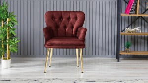 Paris Kollu Tekli Berjer Nubuk Kumaş Metal Gold Ayak Bordo