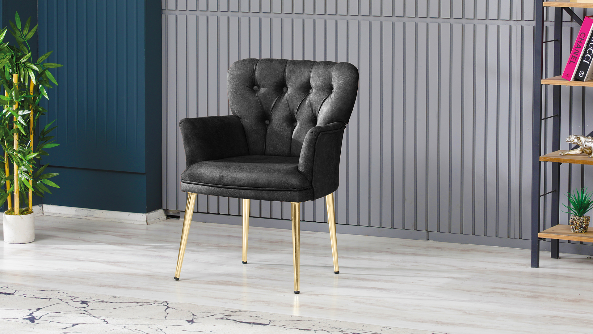 Paris Kollu Takım Nubuk Kumaş Ahşap Ceviz Ayak Füme