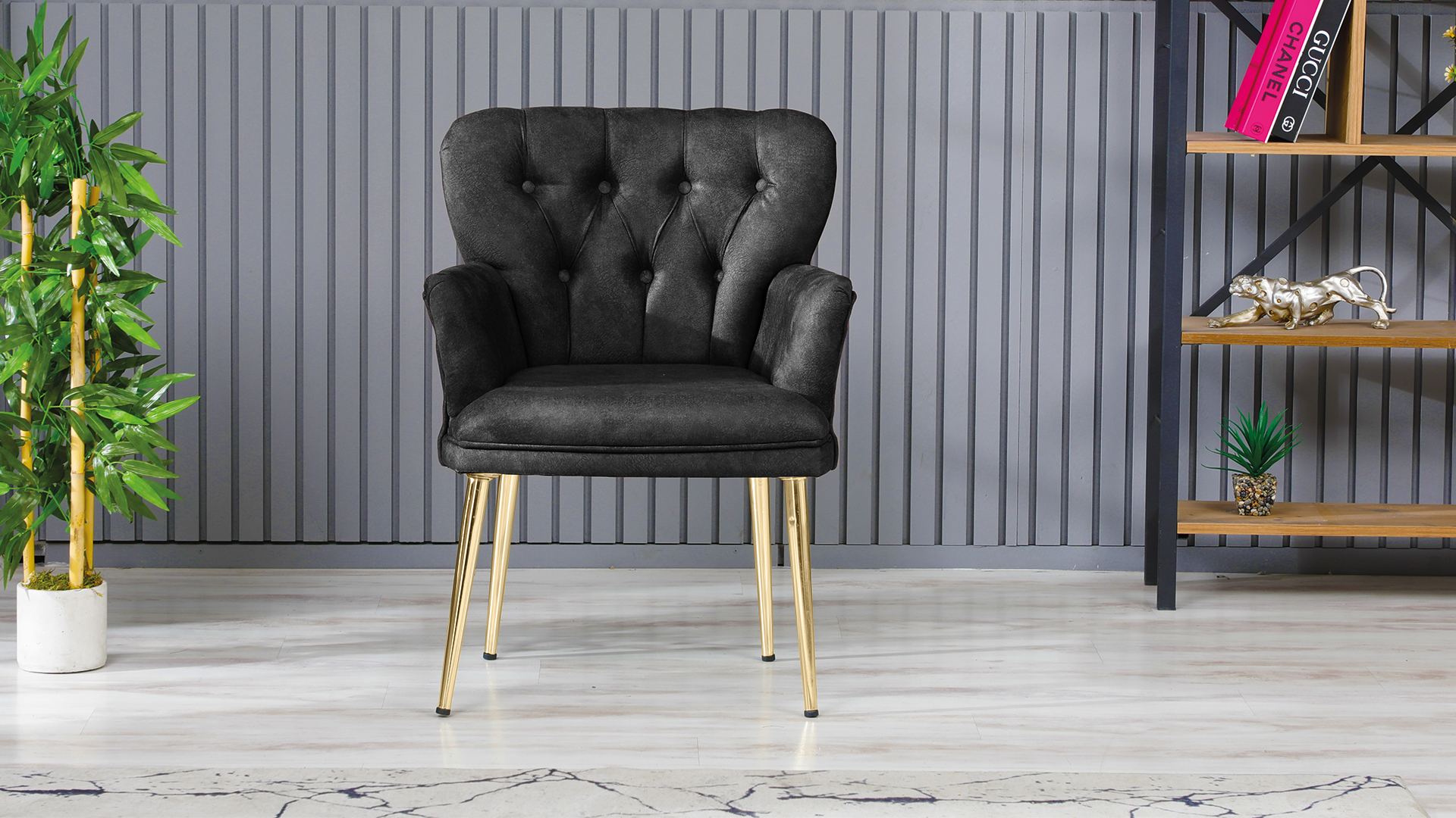 Paris Kollu Takım Nubuk Kumaş Ahşap Ceviz Ayak Füme