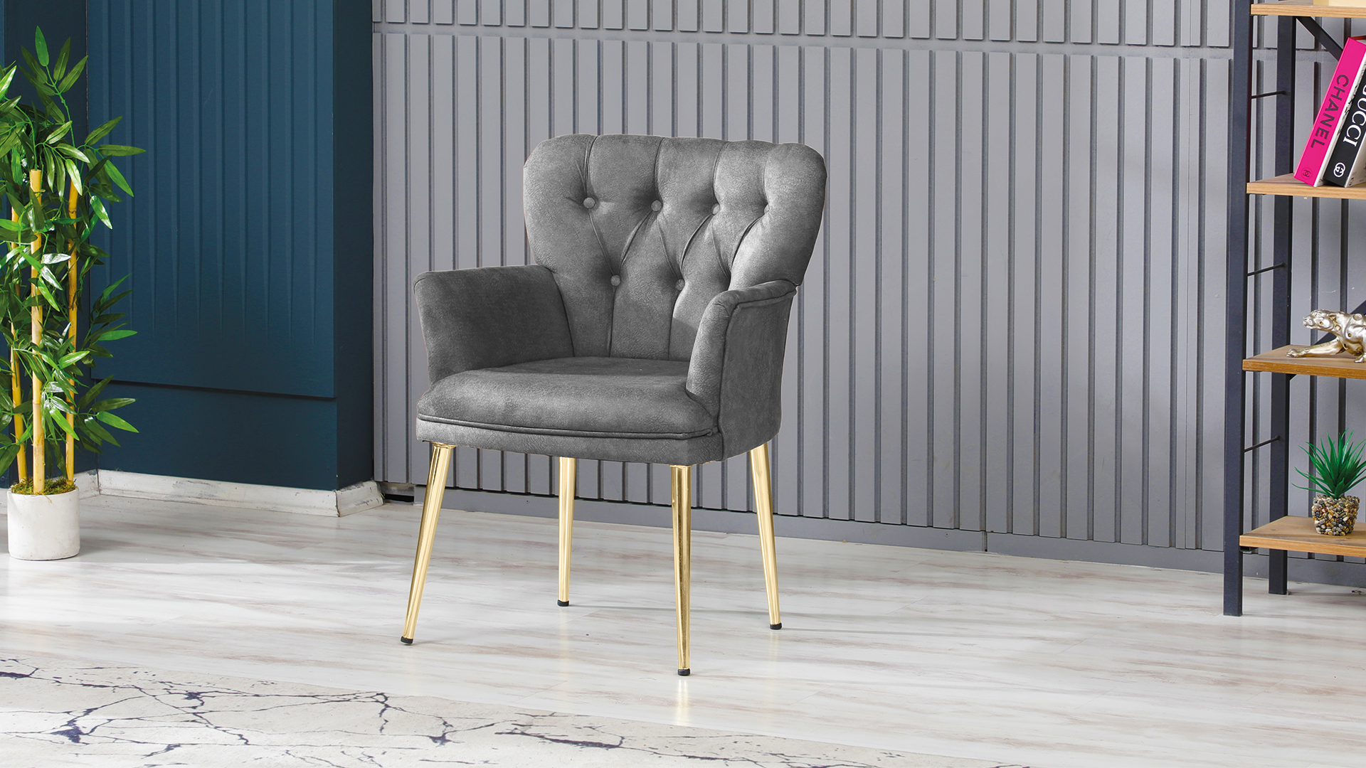 Paris Kollu Tekli Berjer Nubuk Kumaş Ahşap Ceviz Ayak Füme