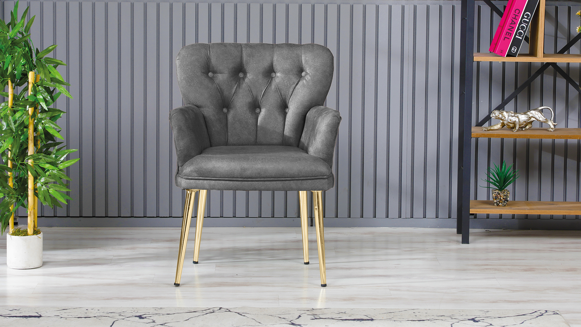 Paris Kollu Tekli Berjer Nubuk Kumaş Ahşap Ceviz Ayak Füme