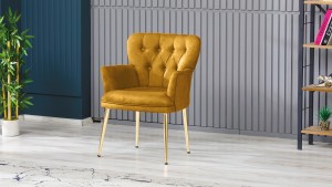 Paris Kollu Takım Nubuk Kumaş Ahşap Siyah Ayak Sarı