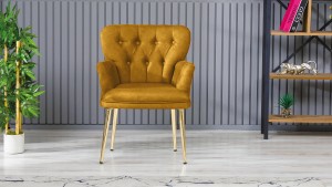 Paris Kollu Takım Nubuk Kumaş Ahşap Siyah Ayak Sarı