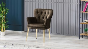 Paris Kollu Takım Nubuk Kumaş Ahşap Siyah Ayak Kahve