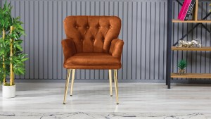 Paris Kollu Takım Nubuk Kumaş Ahşap Siyah Ayak Kiremit