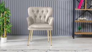 Paris Kollu Takım Nubuk Kumaş Ahşap Siyah Ayak Krem